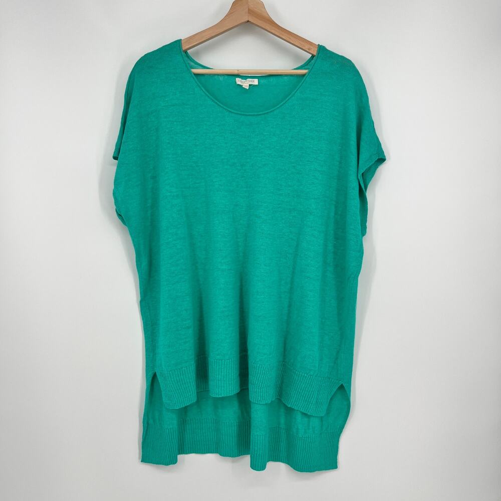 Eileen Fisher Woman 100% Linen Sweater Plus 1X Teal Green Sleeveless Tunic Top